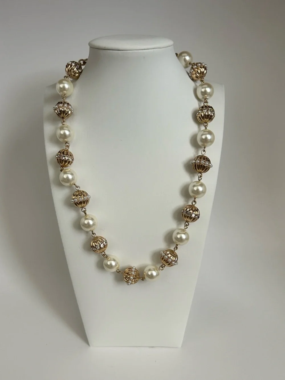 Charter Club Crystal Imitation Pearl Elegant Pearl and Gold Bead Necklace